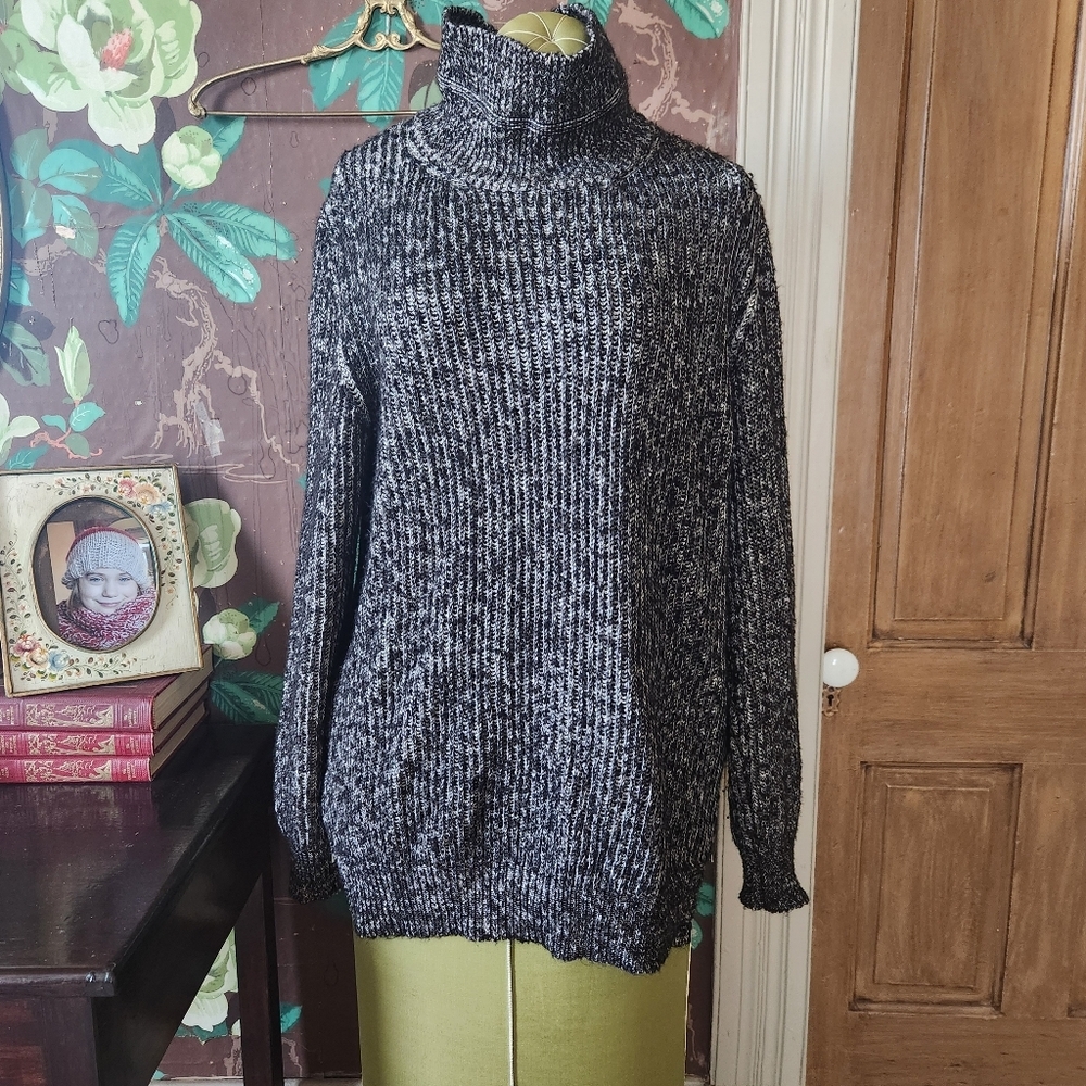 Zara Knit Chunky Knit Turtleneck Sweater | Black & Gray | Size L
